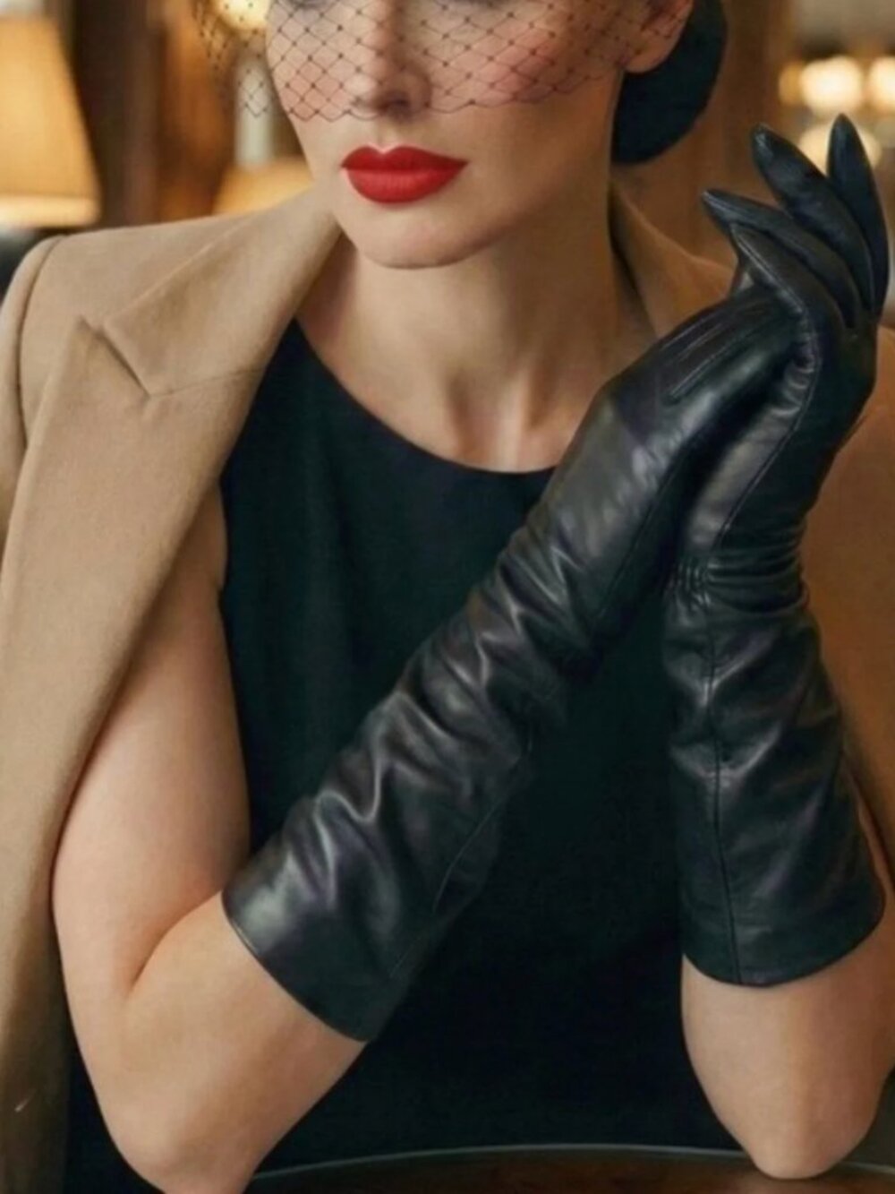 Portolano Cashmere Lined Leather Gloves SZ 8 Black
